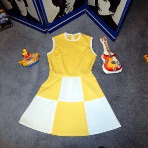 Authentic Vintage Yellow Mod checkered 60s Mini dress Small